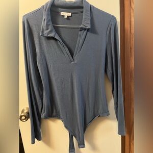 Gianni Bini Slate Blue Long Sleeve Bodysuit